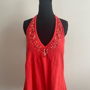 Embellished Orange Halter Top